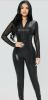 Adult Female Costumes to Hire - Zip Up Mesh Panel Unitard Jumpsuit - SMALL